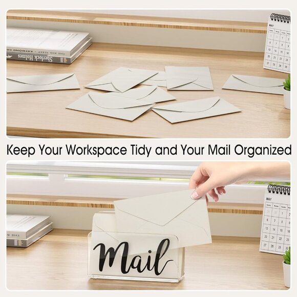 Acrylic Mail Holder, Clear Sorter, Organizer Countertop, Print Script Letter Hol - Picture 6 of 8